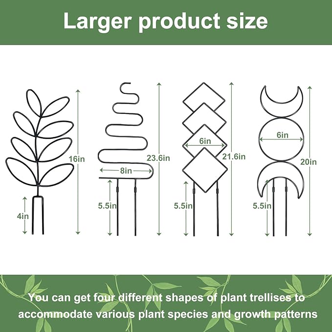 Larger 23inch Plant Trellis for Climbing Plants Indoor, Trellis for Potted Plants with Ties, Metal Climbing Plant Support for Houseplant Flower Pothos, 4 Different Panels, Black