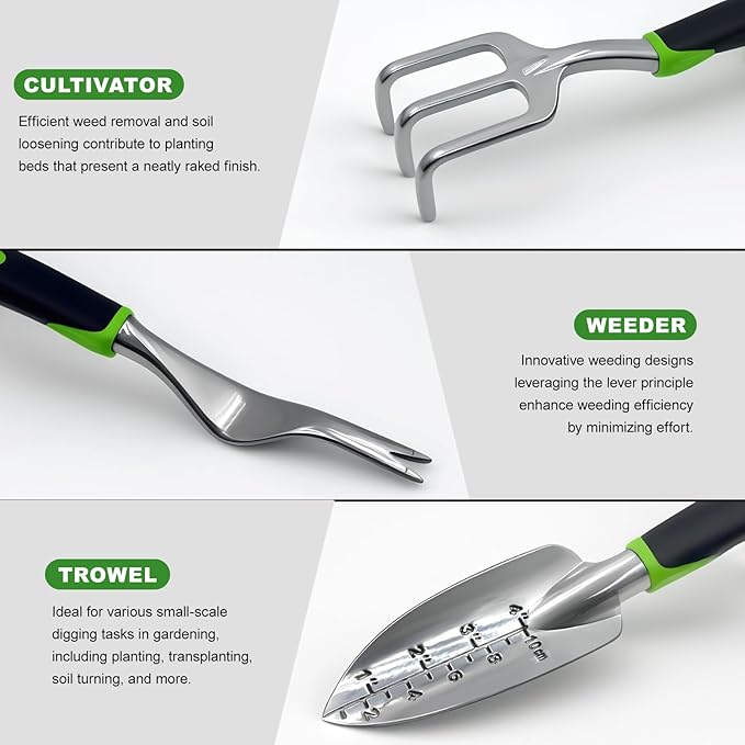Gardening Tools Set, Gardening Tools, 7 Piece Set Heavy Duty Gardening Hand Tools, Outdoor Garden Hand Tools with Non Slip Rubber Grips. with Handbag.