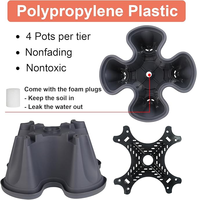 GameXcel Vertical Planter 7 Tier Stackable Planters Garden Planters Strawberry Herb Flower and Vegetable Planter Indoor Outdoor Gardening Pots with Removable Wheels and Tools