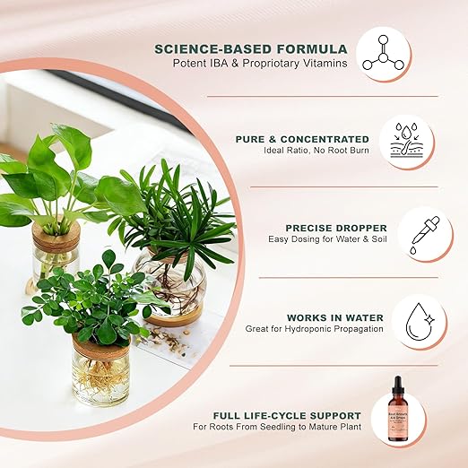 Root Drops - Liquid Rooting Hormone - Fast Growth for Cuttings | Less Shock in Water/Soil/LECA/Moss | Fits Pothos, Monstera, Philodendron & All Houseplants (4 oz) (1)