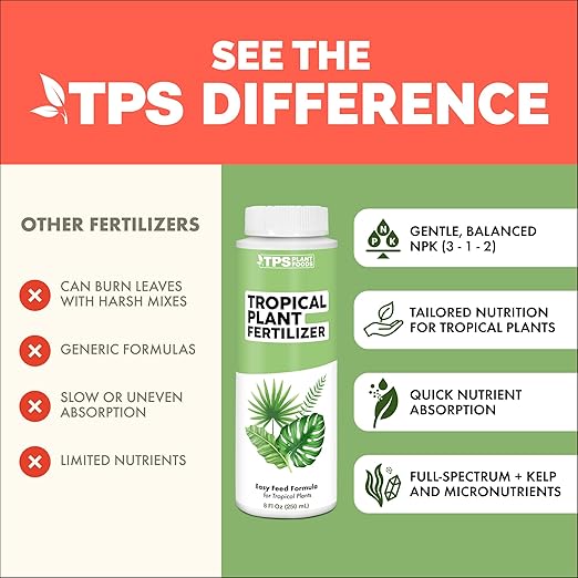 Tropical Plant Fertilizer – Liquid Plant Food for Bigger Leaves, Lush Growth & Stronger Roots, 8 oz