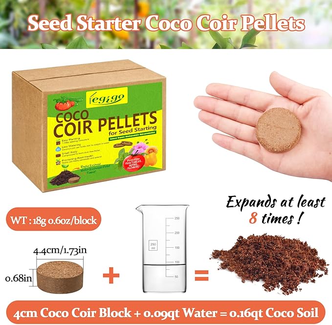 Legigo 100 Pcs 40mm Coco Coir Pellets Seed Starter Soil Mix- Organic Coconut Coir Potting Soil Pods for Seedling, Coco Peat Soil Discs for Indoor & Outdoor Plants Bonsai Herbs Vegetables and Flowers