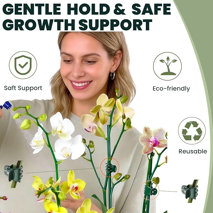 50 Pcs Large Orchid Clips - 1.2-inch Max Opening, Dark Green Heavy-Duty Plant Support Clips, Gentle Hold for Thick Stems and Large Orchids Like Cattleya and Dendrobium