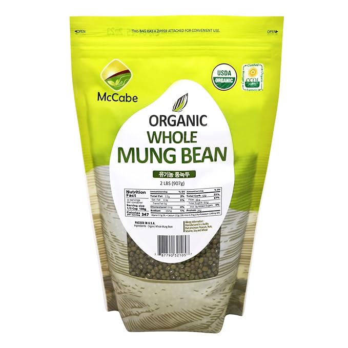 McCabe Organic Whole Mung Bean - Mung Beans Organic | Rich with Fiber & Minerals | USDA and CCOF Certified | Packed in USA | 2lbs