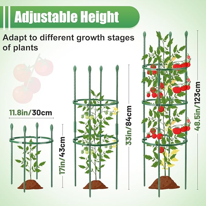 2 Sets Tomato Cages with 10-Gallon Sturdy Grow Bags, 48.5" Planter Support Trellis Pots Kit for Garden, Flowers Vegetable Cages for Cucumbers Eggplants Vertical Climbing Plants Vines
