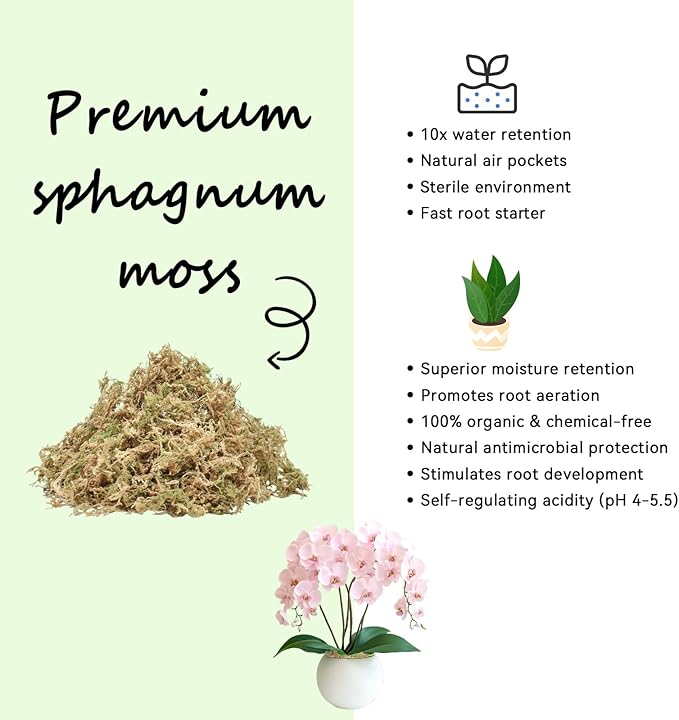 ZeeDix Natural Sphagnum Moss for Plants, Orchid Moss Potting Mix for Repotting, High Water Retention, Help with Maintain Humidity, Plant Moss for Gardening, Hanging Baskets, Reptile Bedding, 1QT