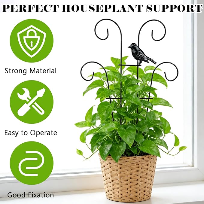 14.2 inch Small Trellis for Potted Plants, 2 Pack Rustproof Metal Plant Trellis for Climbing Plants Indoor, Sturdy Houseplant Support with Bird Ornament for Ivy, Pothos, Hoya, Vine (2 Pack)