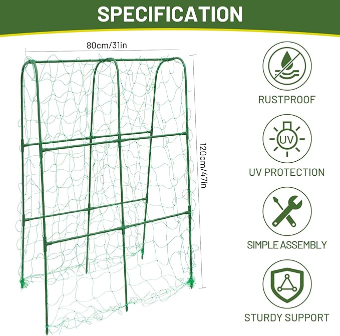 Compact U-Shaped Plant Trellis for Peas, Beans & Light Climbing Plants - Rust-Resistant, Foldable Design, Lightweight Steel, Ideal for Raised Beds & Patio Gardens(31" W x 47" H)