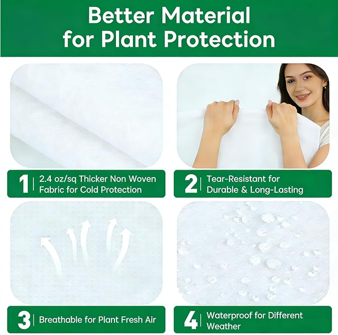 Plant Covers Freeze Protection-78"W x 95"H Extra Large Frost Blankets for Outdoor Plants, 2.4oz/yd² Heavy-Duty Christmas Tree Covers with Zipper & Drawstring – Reusable Winter Plant Freeze Cloth