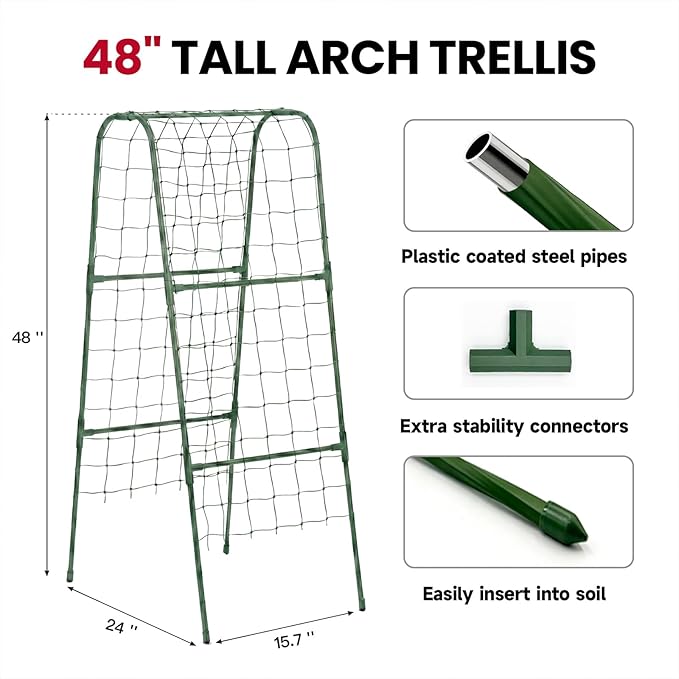 Cucumber Trellis for Raised Bed, Garden Trellis for Climbing Plants Outdoor, Metal Arch Trellis U-Shape Vegetables Support for Tomotoes Grape Vines Beans Peas (Green, 15.7" L x 24" W x 48" H)