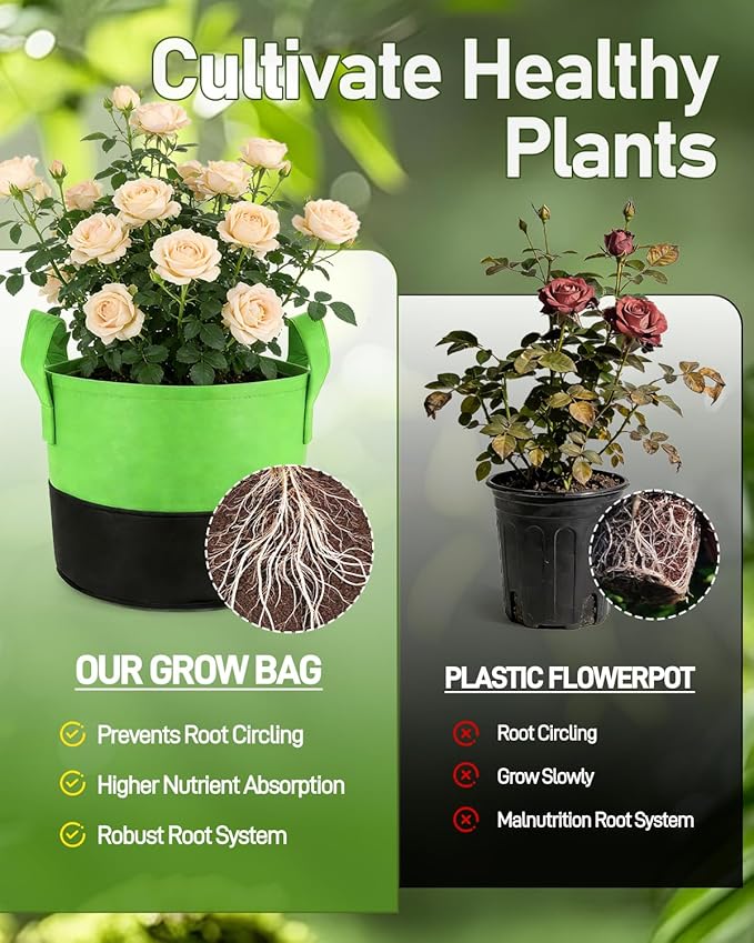 joyhalo 5-Pack 5 Gallon Garden Grow Bags, 350G Thickened Nonwoven Fabric Pots with Handles, Heavy Duty Planting Bags for Tomato, Potato and Vegetable, 5-Color Plant Labels