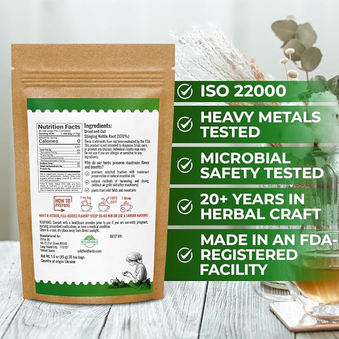 30 Bags Nettle Root Dried Stinging Nettle Root Herbal Tea - 30 Count 2g Bags Herb Tea Raíz De Ortiga
