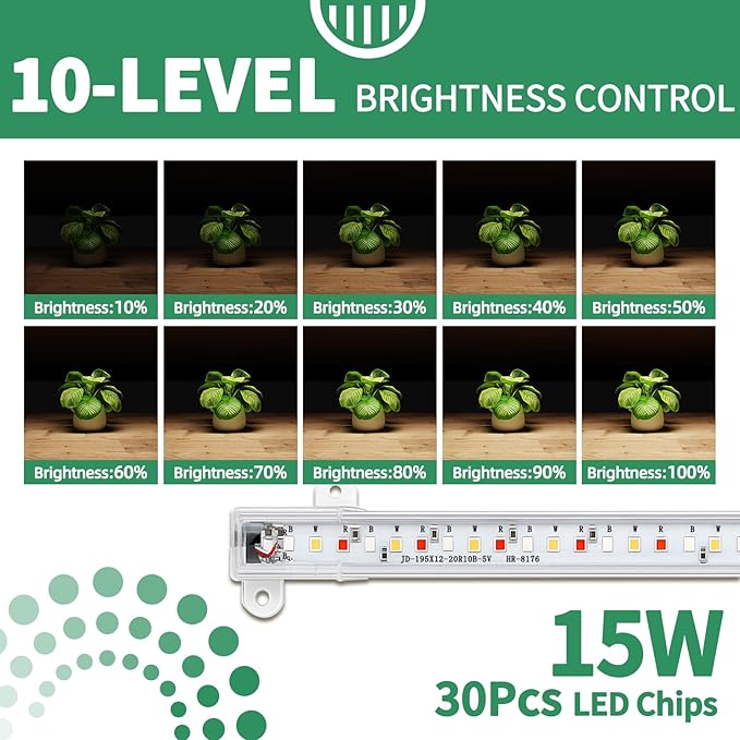 3-Head LED Grow Light for Indoor Plants, 10 Dimmable Levels & 3 Color Modes, Auto Timer (3/9/12H) for Hydroponics, Herbs, Succulents