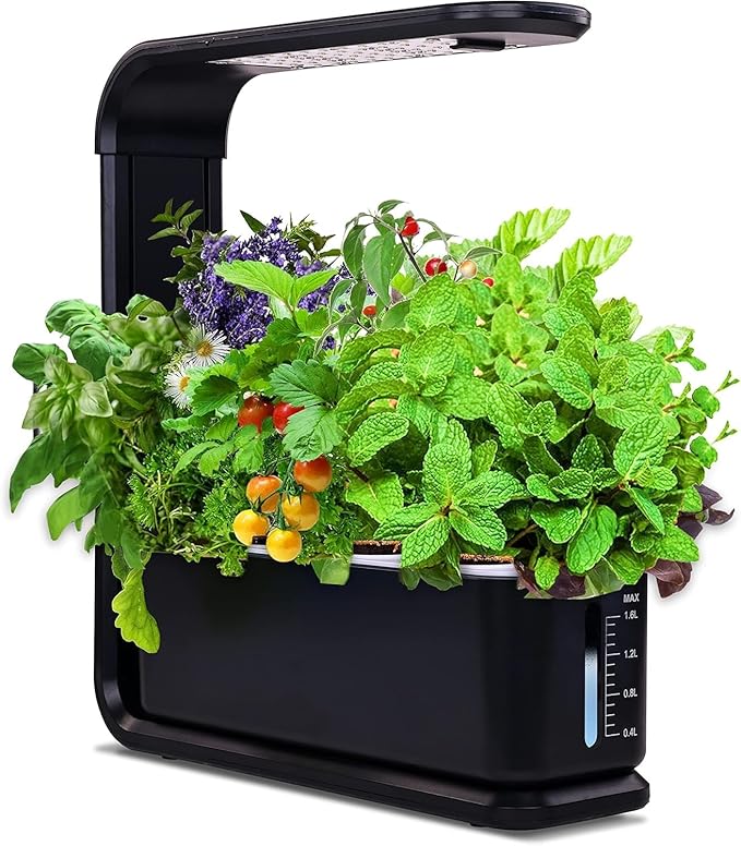 Elevon Hydroponic Growing System, 12-Pod Indoor Garden with LED Grow Light & Height-Adjustable Stand, Quiet Smart Pump Germination Kit, Fresh Harvest Hydroponic Planter for Herbs/Vegetables, Black