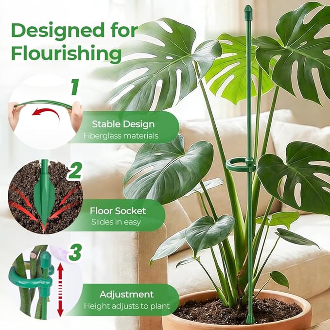 5 Pack Stackable Monstera Plant Support, Garden Plant Stakes for Indoor and Outdoor Plants, Climbing Plant Support Structures Plant Holder Stick Moss Pole for Support Tall Potted Plants (10 Pack)