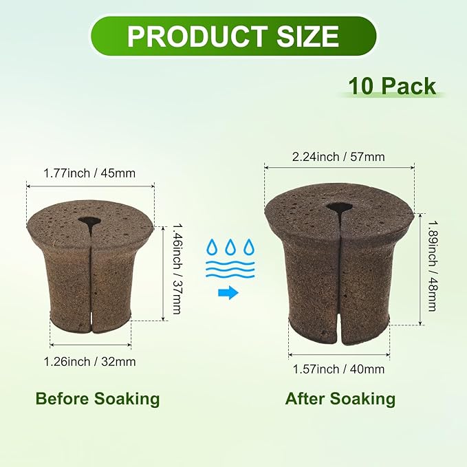 10-Pack Grow Sponges, 2.2x1.6x1.9 Inch Replacement Root Growth Sponges Seed Pods for Plant Rooting/Seed Germination/Hydroponic Gardens System Supplies, Starter Plug for Seeds