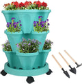 GameXcel Vertical Planter 3 Tier Stackable Planters Garden Planters Strawberry Herb Flower and Vegetable Planter Indoor Outdoor Gardening Pots with Removable Wheels and Tools