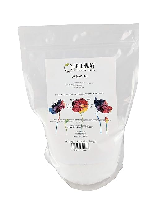 Greenway Biotech, Inc. Urea Fertilizer Indoor/Outdoor Plant Food - High Efficiency 46% Nitrogen 46-0-0 - Prilled Aqua Regia Gold Refining 99.9% Water Soluble Garden Lawn Fertilizer (3 Pound)