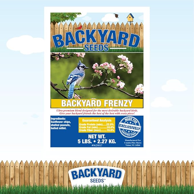 CountryMax Backyard Seeds Backyard Frenzy Wild Bird Seed Blend – Premium Mix with Sunflower Chips, Shelled Peanuts & Hulled Millet, 20 lb Bag