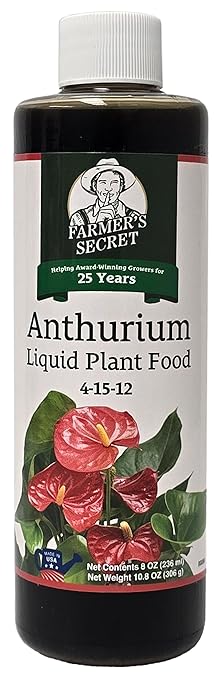 Farmer's Secret Anthurium Liquid Plant Food Fertilizer (8oz) - Super Concentrated - Promotes Growth and Flowering - 4:15:12 Ratio