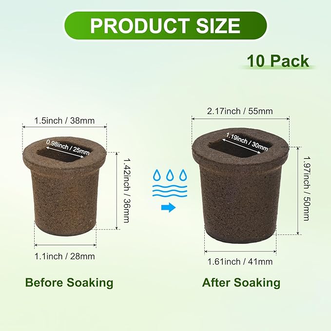 10-Pack Grow Sponges, 2.2x1.6x2 Inch Replacement Root Growth Sponges Seed Pods for Plant Rooting/Seed Germination/Hydroponic Gardens System Supplies, Starter Plug for Seeds