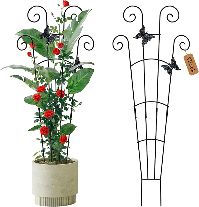 2 Pack 30 Inch Taller Plant Trellis for Potted Climbing Plants Indoor,Expandable Metal Garden Trellis for Climbing Plants,Flowers Vine Ivy, Sturdy Houseplant Support for Potted Plants with Ties