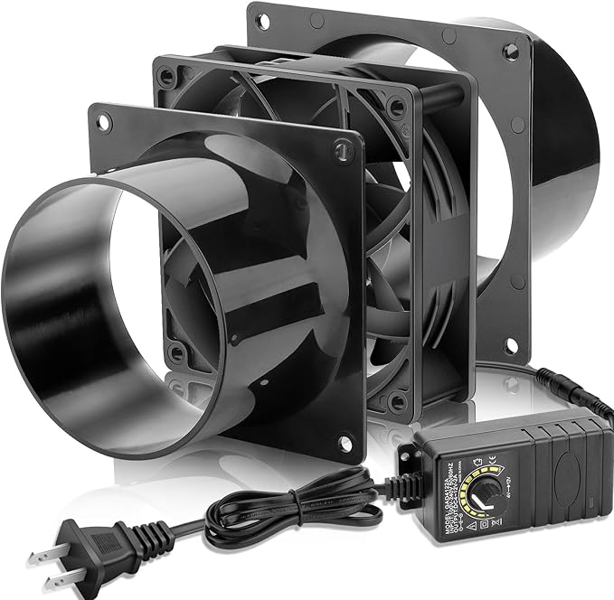 120mm x 38mm 4 Inch Duct Booster Small 12V Exhaust Fan with AC Variable Controller for DIY Paint/Dryer/Smoker/Growtent/3D Laser/Solder Fume Extractor-D1238
