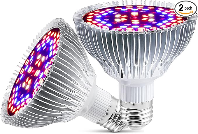 Full Spectrum 50W Led Grow Light Bulb for Indoor Plants, Vegetables and Seedlings, LED Plant Light Bulb for Hydroponics, Indoor Garden, Greenhouse and Organic Soil, E27 78LED Plant Lights, Pack of 2
