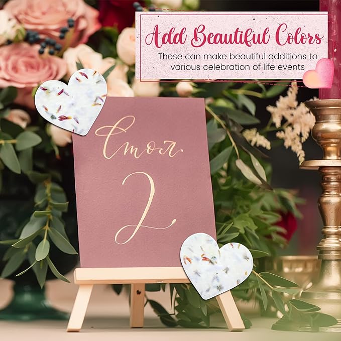 50 Pcs Handmade Seed Paper Plantable Wildflower Seed Paper Recycled Flower Petals Tags Wedding Favors for Guests Craft Gifts Cards for Envelope Birthday Party, 5 Styles (Heart)