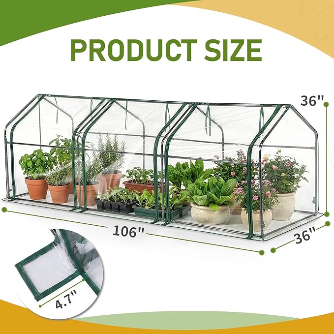 Outvita Mini Greenhouse, Outdoor 9'x3'x3' UV Protected 2-Layer PVC Cover Plant Hot House for Flowers, Seed and Vegetables Protection with Roll-up Zippered Doors for Patio Balcony Backyard