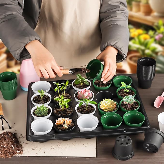 RooTrimmer 60 Pack 3 Inch Black Nursery Pots - Plastic Seedling, Seed Starter, Germination Pots with Drainage for Plants, Succulents, Flowers, Transplanting Gardening Gifts