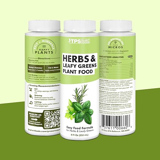 Herb Plant Food for All Edible Herbs, Leafy Greens and Veggies, Liquid Houseplant Fertilizer, 32 oz (1 Quart)