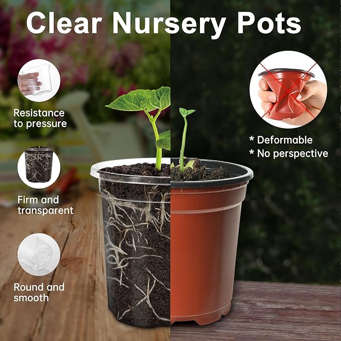 30 Packs 3.5 Inch Reinforced Clear Nursery Pots for Plants with Drainage Holes, High Transparency Planting Plastic Seedling Pots, Seedling Planter Seed Starter with 20 Plant Labels