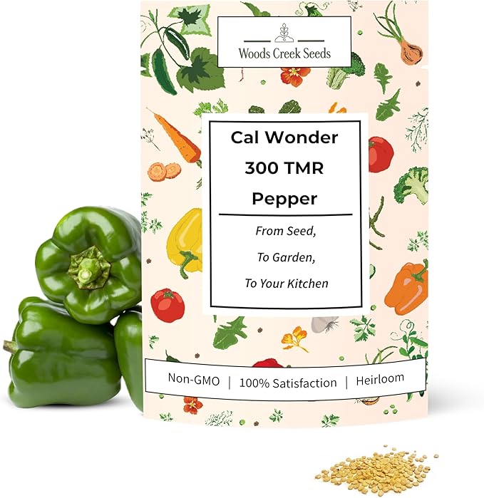California Wonder 300 TMR Bell Pepper Seeds for Planting - Heirloom, Non-GMO Sweet Bell Peppers, Thick-Walled & Reliable, Home Garden Seeds | Woods Creek Seeds