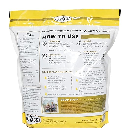 Coop Gro Organic Chicken Manure Fertilizer 6 lb. Bag. All-Natural Plant Food for Vegetable Gardens, Flower Beds, Indoor Plants & Shrubs. Pelleted Fruit Tree Fertilizer (1 Pack)