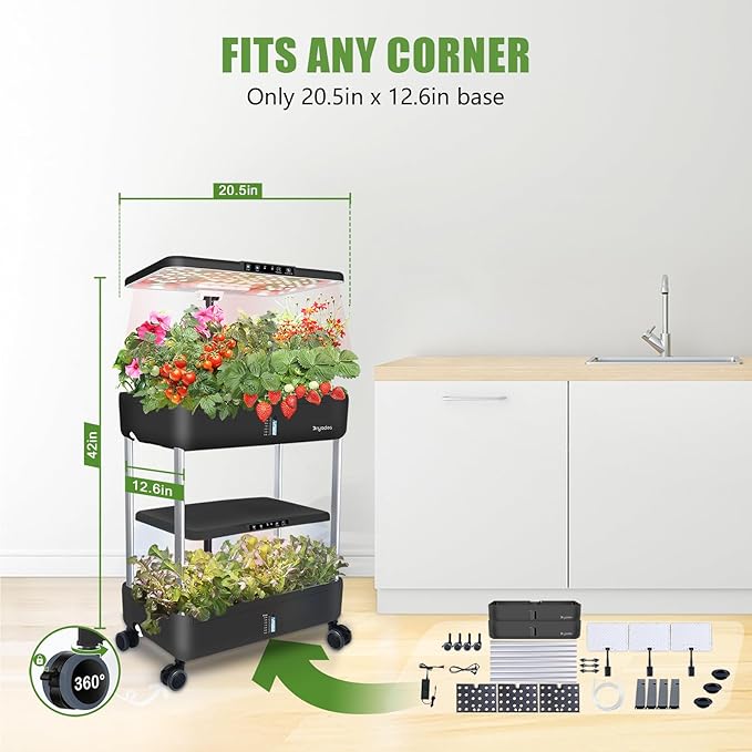 DRYADES 44-Pod Indoor Hydroponic Growing System + 3 Free Seeds Starter Kit (Lettuce, Salad Mixed, Basil Seeds) – Dual 53W Full-Spectrum LED, 10-L Water Tank, 2-Tier Grow Pods (44 Pods)