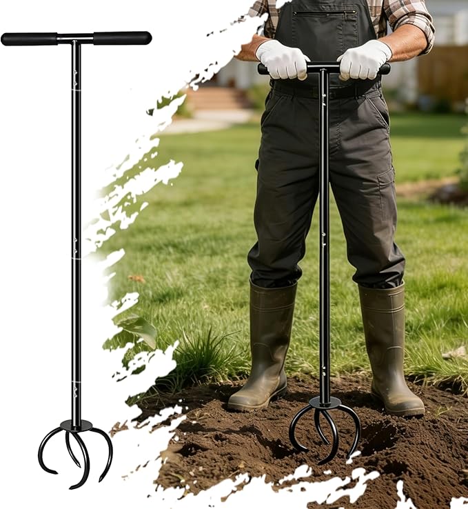 Amorest Hand Tiller for Gardening, Heavy Duty Garden Claw Twist Tiller, Manual Soil Cultivator with Long Handle, Lawn Aerator & Soil Loosening Tool for Garden Beds, Yard & Vegetable Garden