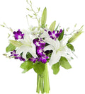 KaBloom PRIME NEXT DAY DELIVERY - Fall Collection - Bouquet of 3 Oriental White Lily 5 Purple Orchid With Lush Greens.Gift for Birthday, Sympathy, Anniversary, Mother’s Day Fresh Flowers