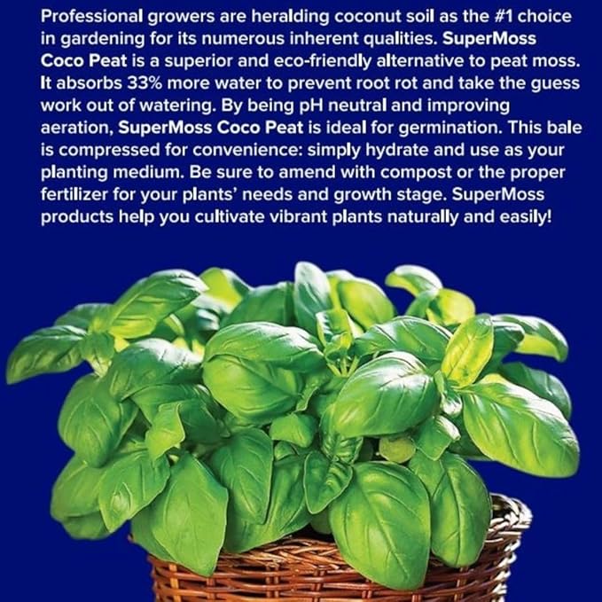 SuperMoss (23278) Coco Coir Seed Starting Mix High Expansion Buffered Coconut Peat Brick Soil, Natural, 650g