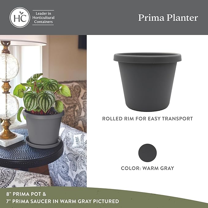 The HC Companies Prima Round Plastic Plant Pot w/Rolled Rim - Lightweight & UV Resistant Flower Pot for Herbs & More - Outdoor & Indoor Plant Pots w/Drainage (14 inch, Warm Gray, Pack of 1)