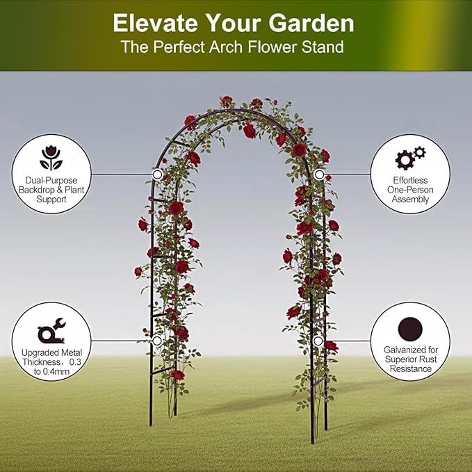 Galvanized Metal Garden Arbor,7.6ft H x 4.6ft W,Rust-Resistant Heavy-Duty Garden Arch Trellis for Climbing Plants Vines Roses, Ideal for Weddings, Bridal Events, Halloween, Christmas & Outdoor Decor