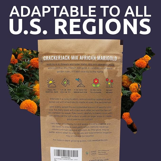 African Marigold Seeds Crackerjack Mix - Bulk 1/4 Pound Bag - Over 40,000 Seeds - Huge Orange and Yellow Blooms