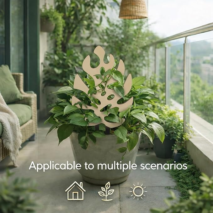 Junkin 3 Pcs 11.2 Inch Wooden Monstera Leaf Trellis, Indoor Climbing Plant Support for Potted Plants Pothos Ivy Hoya Vines, Small Garden Stake for Houseplants