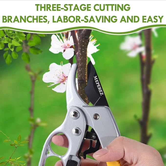 MEPEREZ Ultra Sharp Germany Steel Pruning Shears - Cuts 3X Easier, Ergonomic Design - Weak Hand Arthritis Snips, Effortlessly 1-Inch Cut Capacity Heavy Duty Garden Scissors, Sharp Garden Clippers