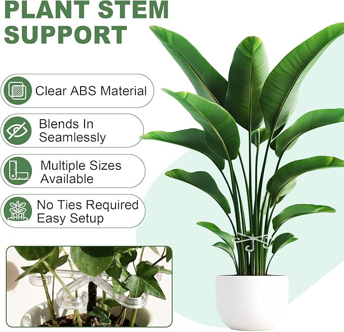 16 Pack Upgraded Plant Stem Supports, Nearly Invisible Plant Support for Indoor Plants, 4 Sizes Stem Holders for Climbing Houseplants, Reusable Plant Stabilizer, Indoor Plants Accessories