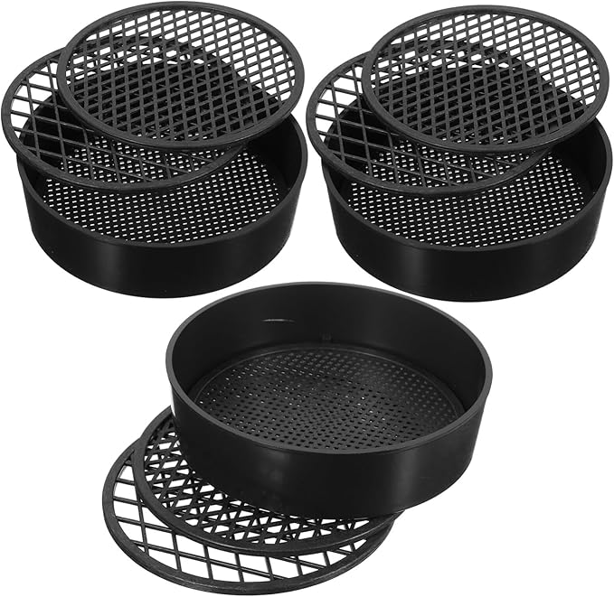 Soil Sieve Set 3-Pack with Replaceable Fine Medium Coarse Mesh Screens 4.4 Inch Plastic Garden Soil Sifters for Compost Sifting and Planting