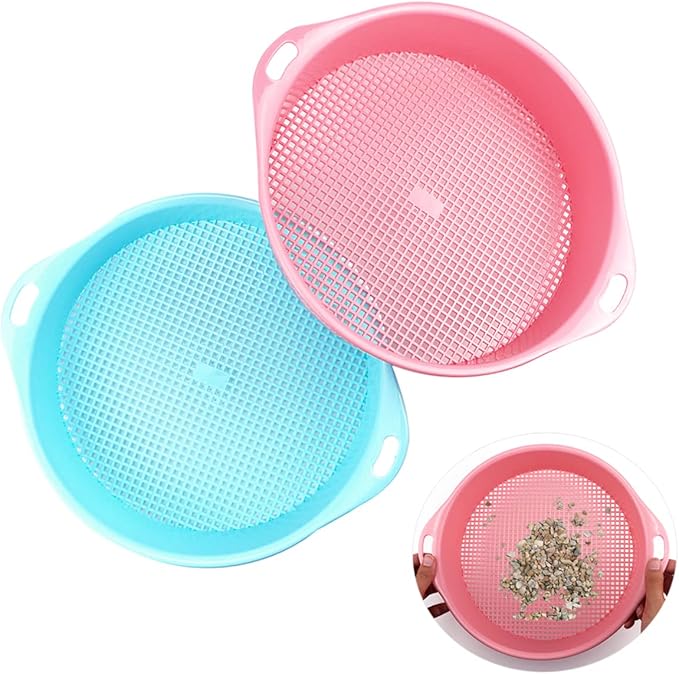2Pcs Round Garden Soil Sieve with Handle - Plastic Mesh Soil Sifter Set for Small Gravel, Sand