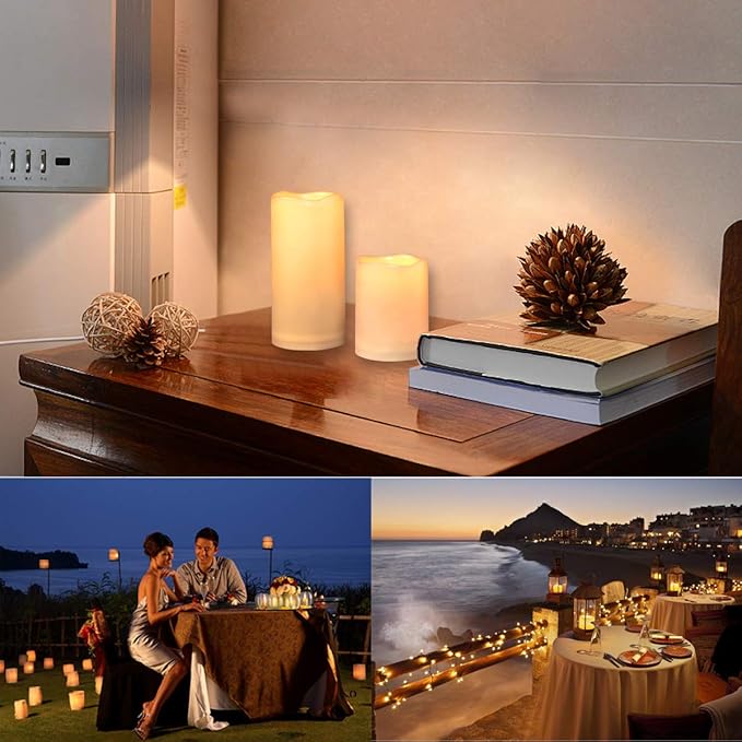 Enido 9pcs Flameless Flicking LED Candles with Remote, Battery Operated Outdoor Waterproof Candles, Electric Candle for Dining Tables and Fireplaces