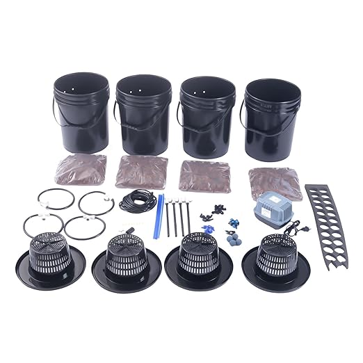 Hydroponics Grow System, 4Pcs 5-Gallon Hydroponic Bucket Kit with Water Pump, Deep Water Recirculating Culture Drip Irrigation System for Vegetables (4 Bucket + Drip Kit)