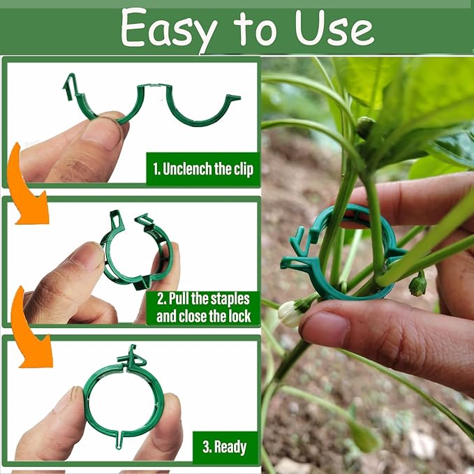 250PK Plant Support Clips - Tomato Clips for String Trellis, Grape Vine Clips for Garden Netting Climbing Plants, Secured Plastic Plant Clip for Fixing Stem and Vine